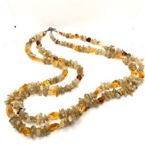 Vintage 90s Golden Rutilated Quartz Citrine Massive Double Strand Chip Necklace